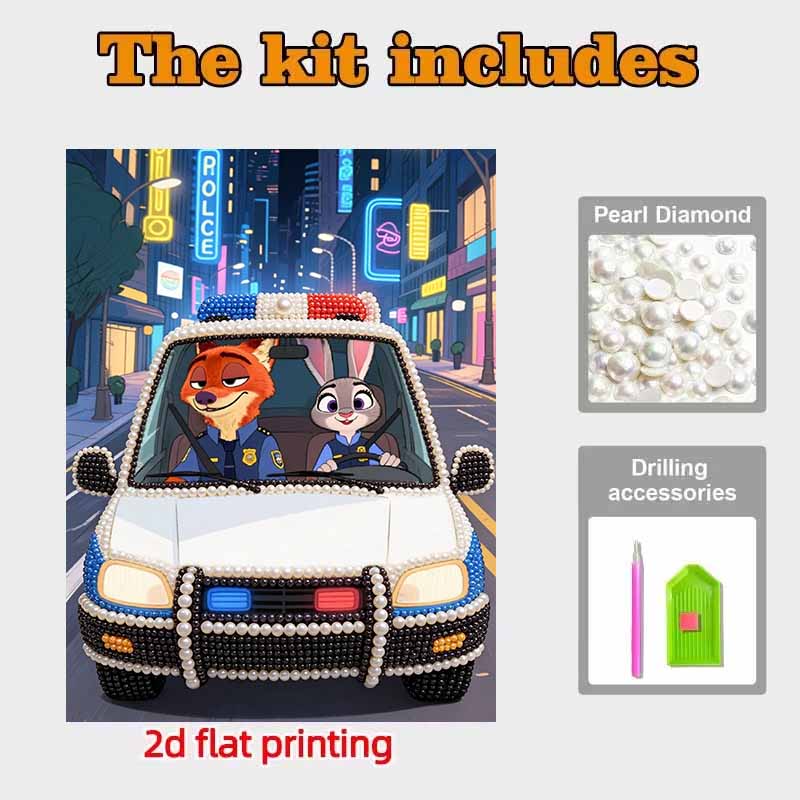 Disney DIY Pearl Art Painting Nick and Judy Are Driving a Police Car Home Wall Decoration Pearl Gem Painting Pictures Crafts Home Decoration