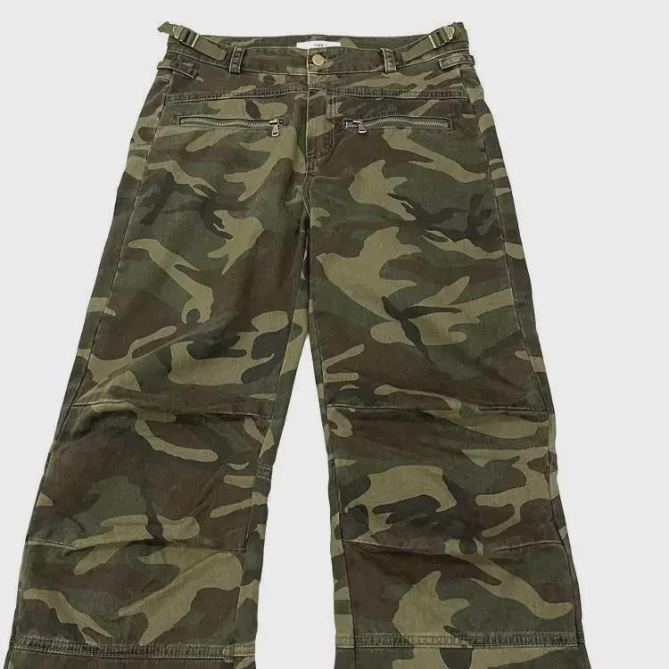 2023 High Waist Retro Military Green Camouflage Wide-Leg Jeans