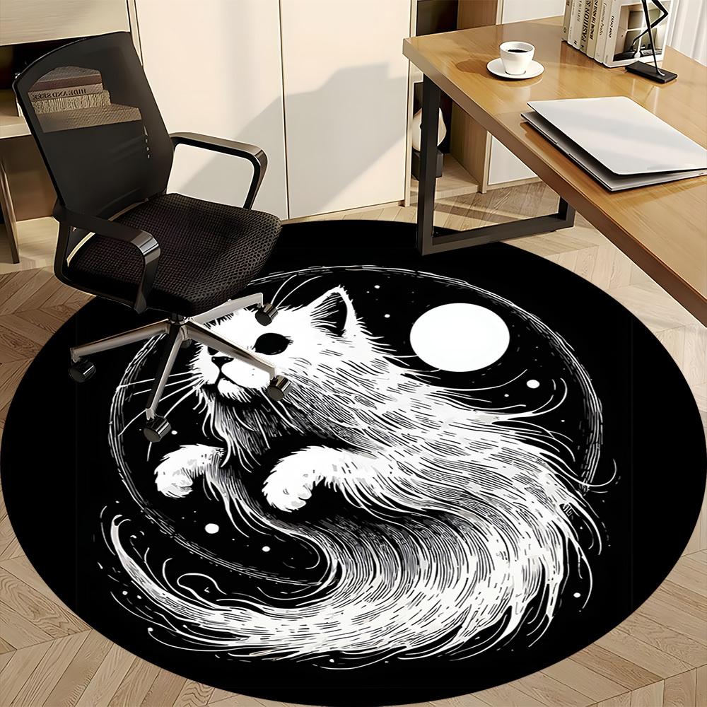1pc Yin Yang Cat Office Round Area Rug, Under Office Chairs Bedroom Living Room Home Decor, Room Deco, Available In Various Sizes
