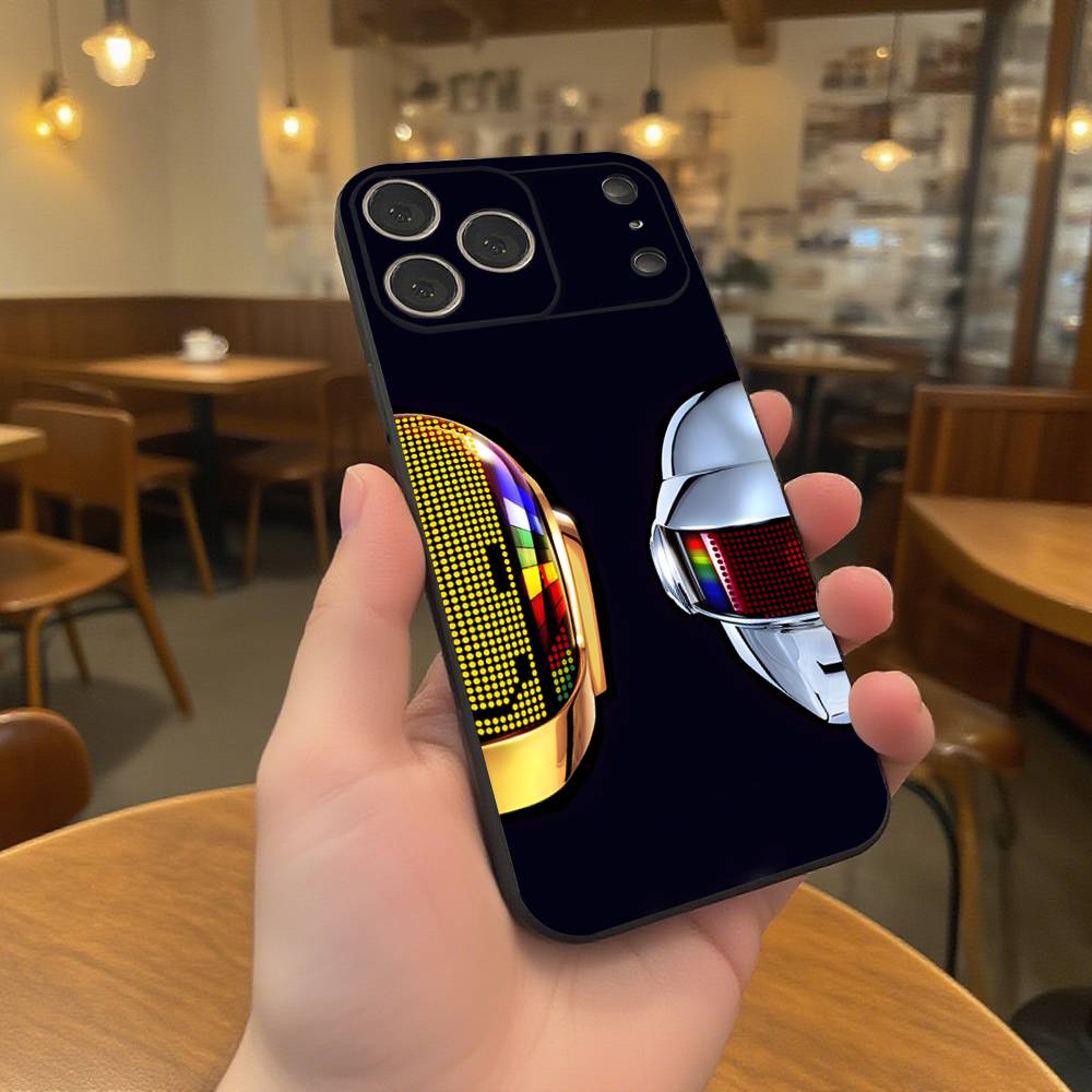 D-Daft Punk Band Phone Case For iPhone 17,16,15,14,13,12,11,Pro,Max,Plus Black Shockproof Soft Cover iPhone16e