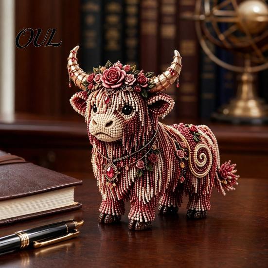 Progetto Artistico con Perline Mucca delle Highlands Kit, Artigianato Fai da Te Mitico Animale Decorativo 3D con Perline, per Adulti Adolescenti Kit Regalo Fatto a Mano Ornamento