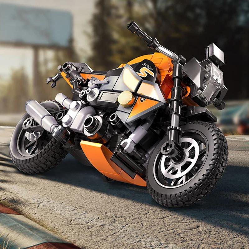 196pcs Orange Motorcycle Building Blocks, Small Particle Building, Diy Puzzle Transportation Toys for Kids Assembly