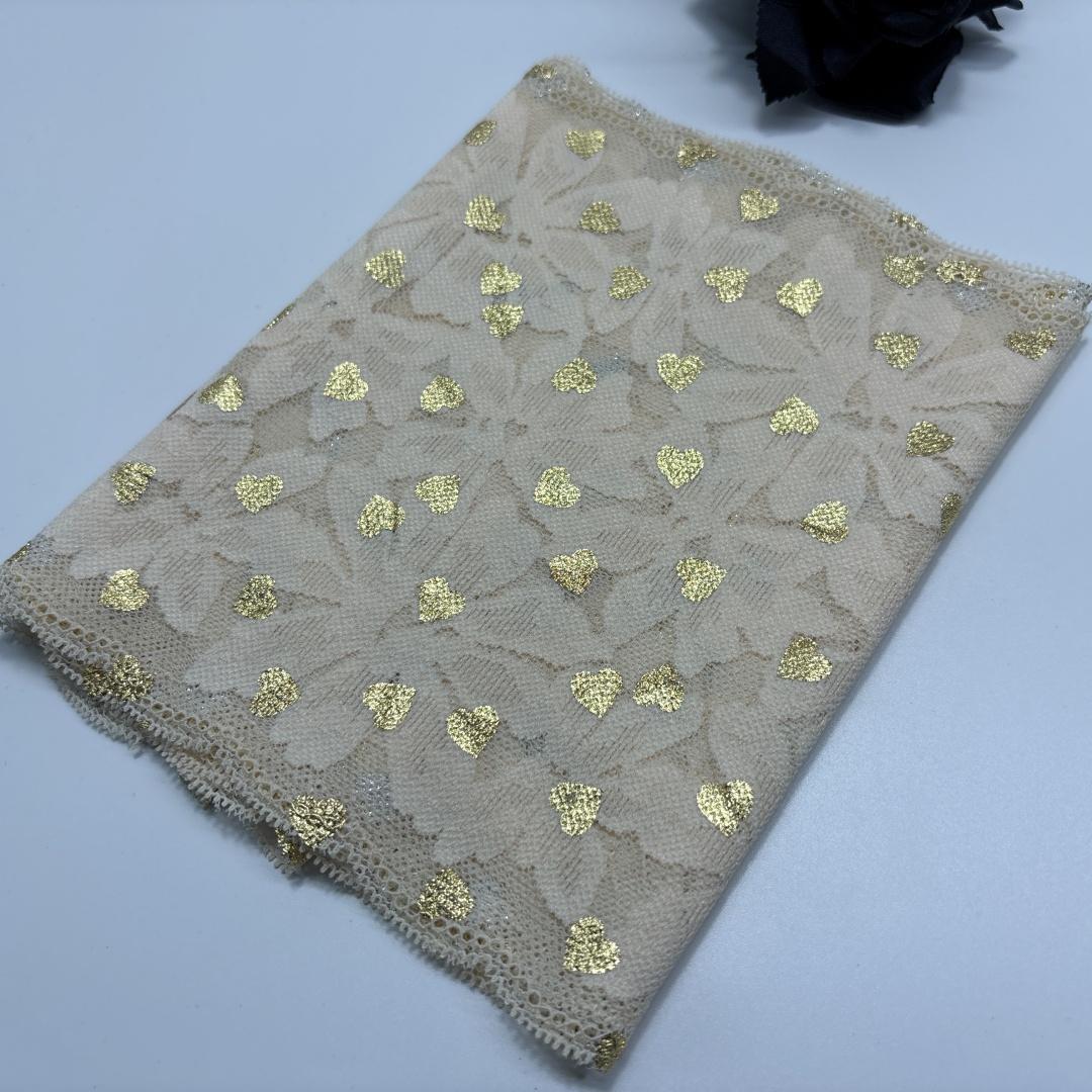 

19.5cm wide Elastic Lace, Stretchy Spandex Lace Trim with Gold Heart Pattern for Lingerie, Bra, Underwear, Garment, Crafting & Sewing 1 meter x 19.5 cm слонова кістка/золотистий