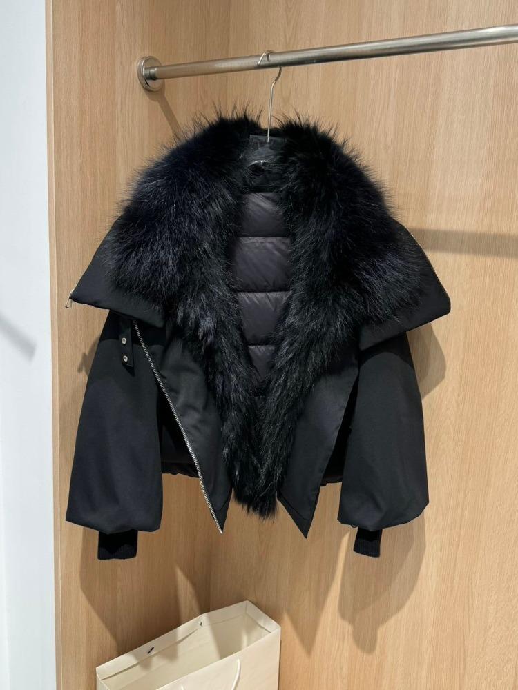 Giacca Invernale Donna Taglia L Collo in Vera Pelliccia di Volpe Giacca Imbottita Larga Calda Parka Cappotti in Piuma
