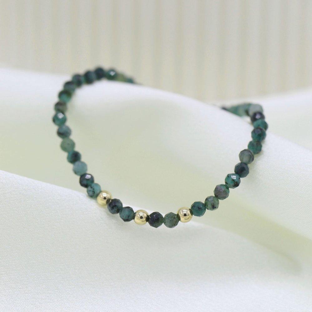 

14K Triple Gold Ball Natural Emerald Bracelet Emerald / Size: 17cm