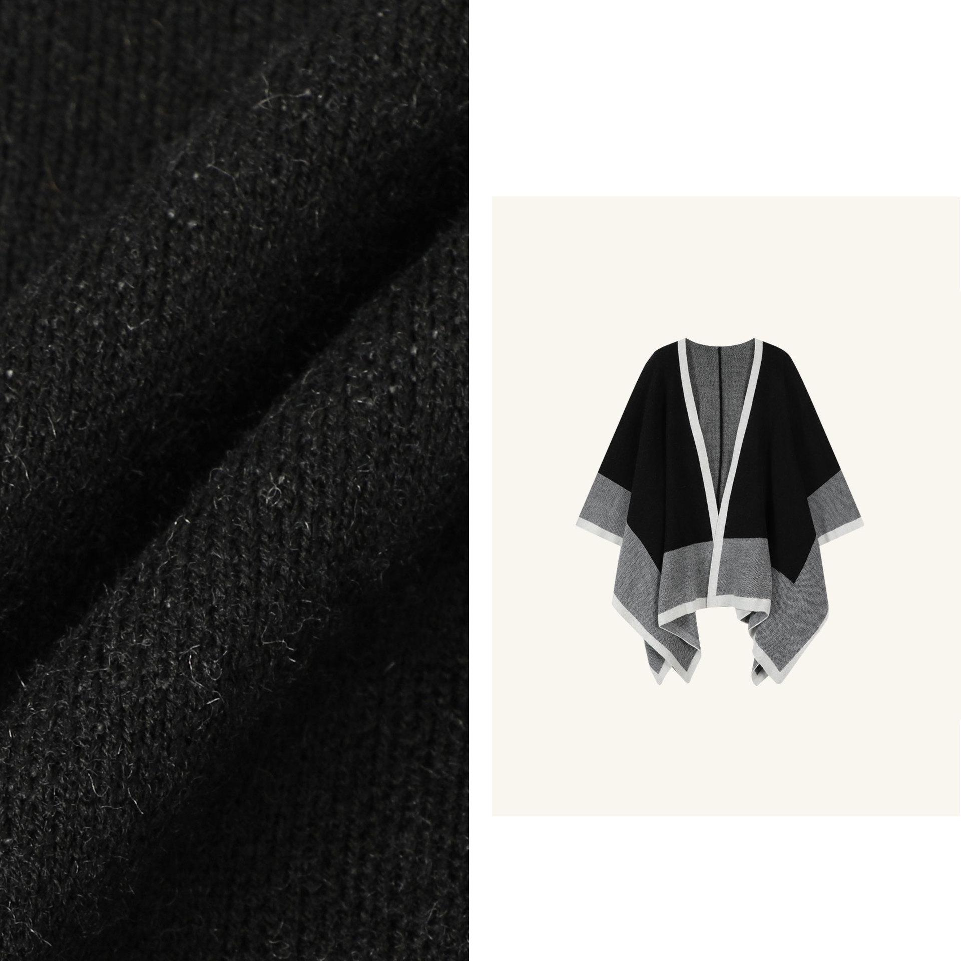 

Elegant Color Block Knit Shawl Cape - Women s Versatile Autumn/Winter Outerwear 100-135cm чорний