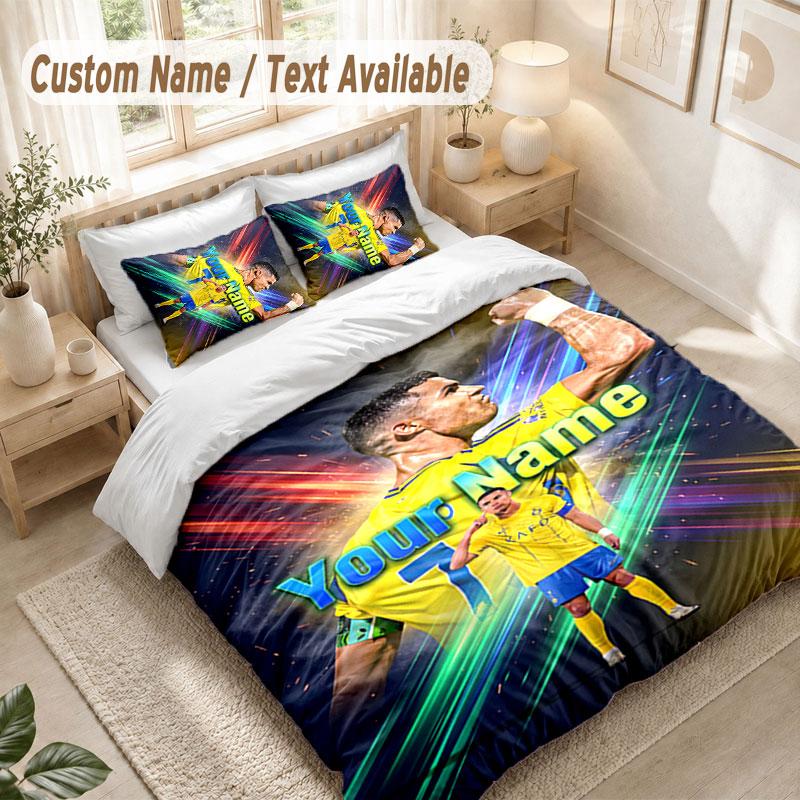 Custom Name Bedding Set 3 PiecesCristiano Ronaldo Print Duvet Cover + 2 Pillowcases Soft Bed Decor