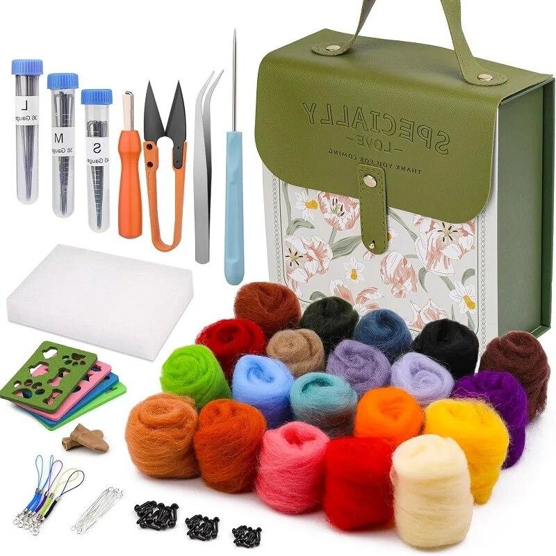 BUDDUR Kit de împâslire a lânii cu 20 de culori, cu ace de împâslire și instrucțiuni pentru confecționarea de țesături DIY, pachet de materiale nefinisate