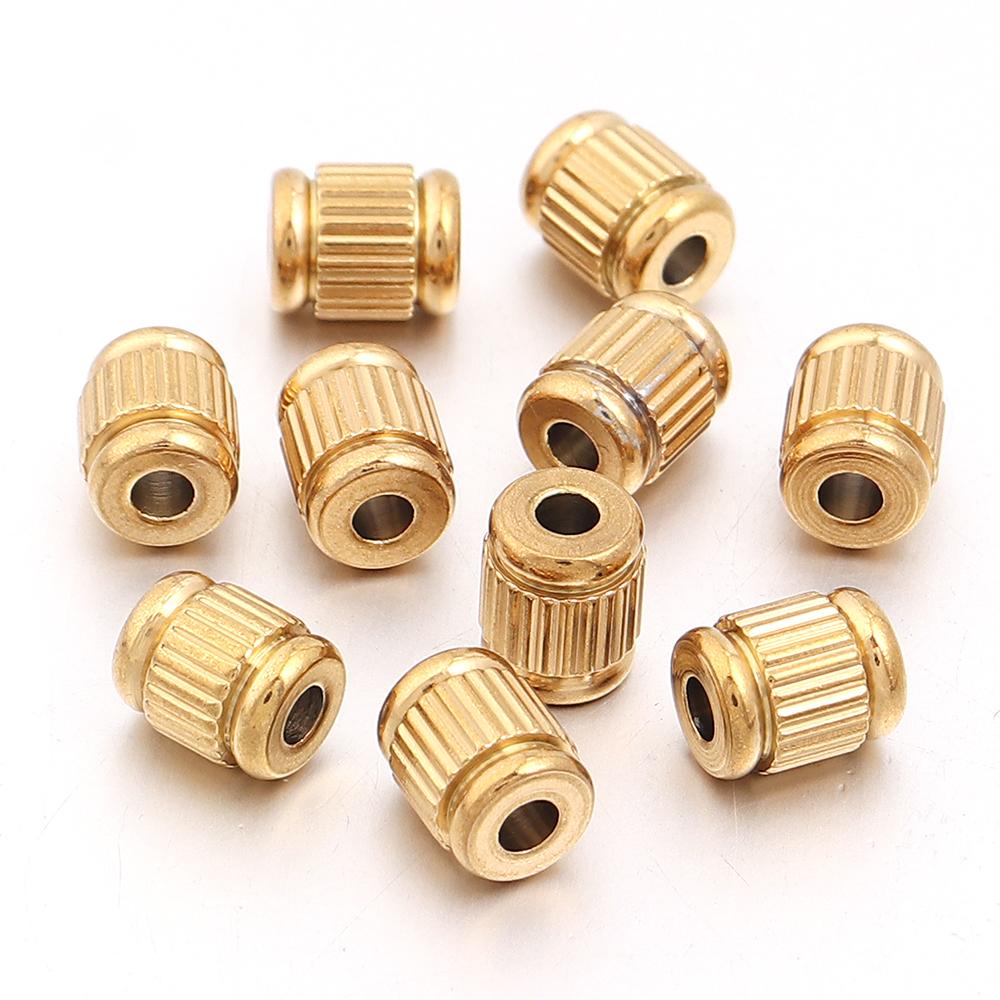 5-10pcs/lot Gold Color Stainless Steel Beads Texture Cylinder Beads Loose Spacer Beads For Jewelry Making DIY Necklace Bracelet