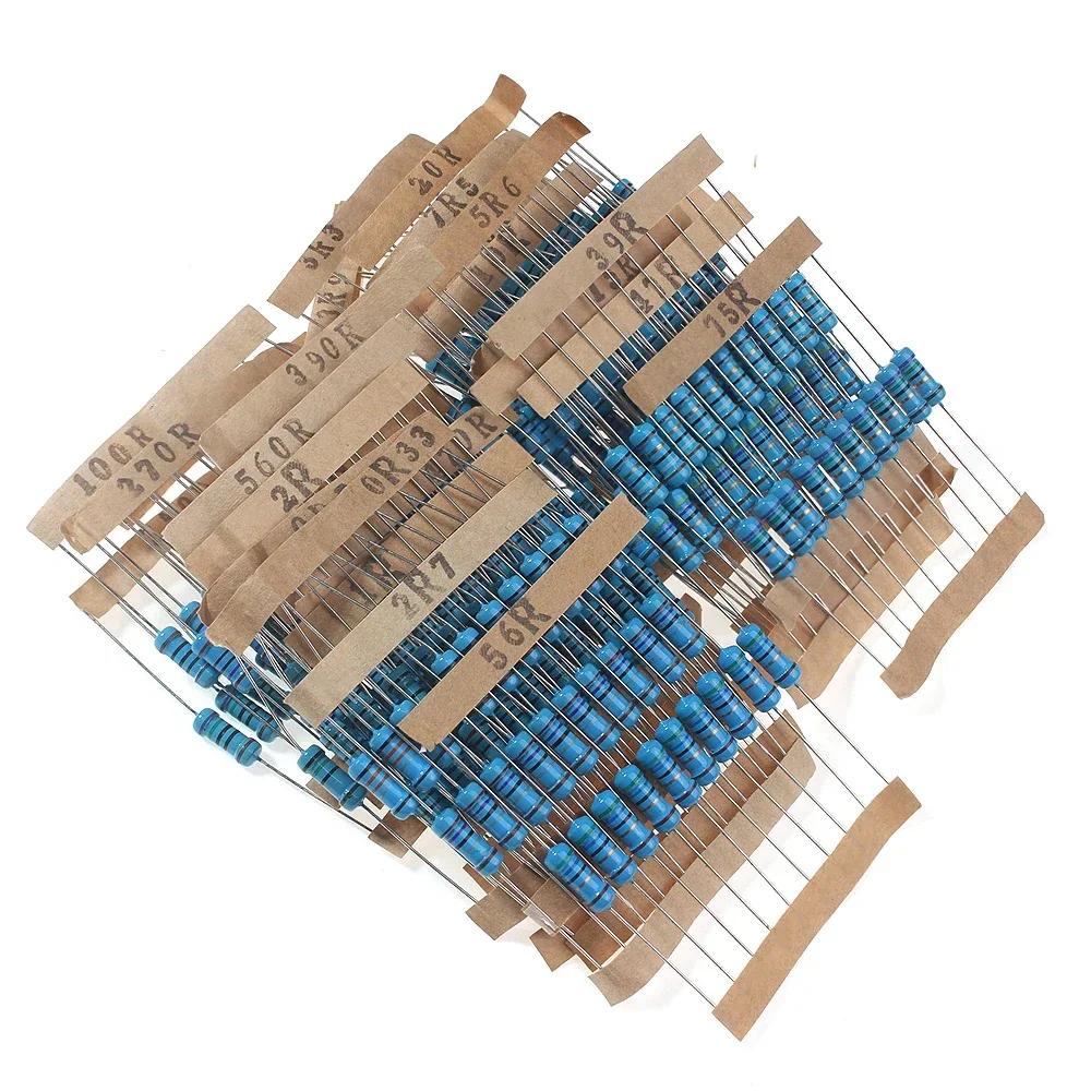 150/300PCS 0.5W 1W 2W 3W Metal Film Resistor Kit 1% High precision 0.1R~750R Electronica Kit diy electronic components 30values
