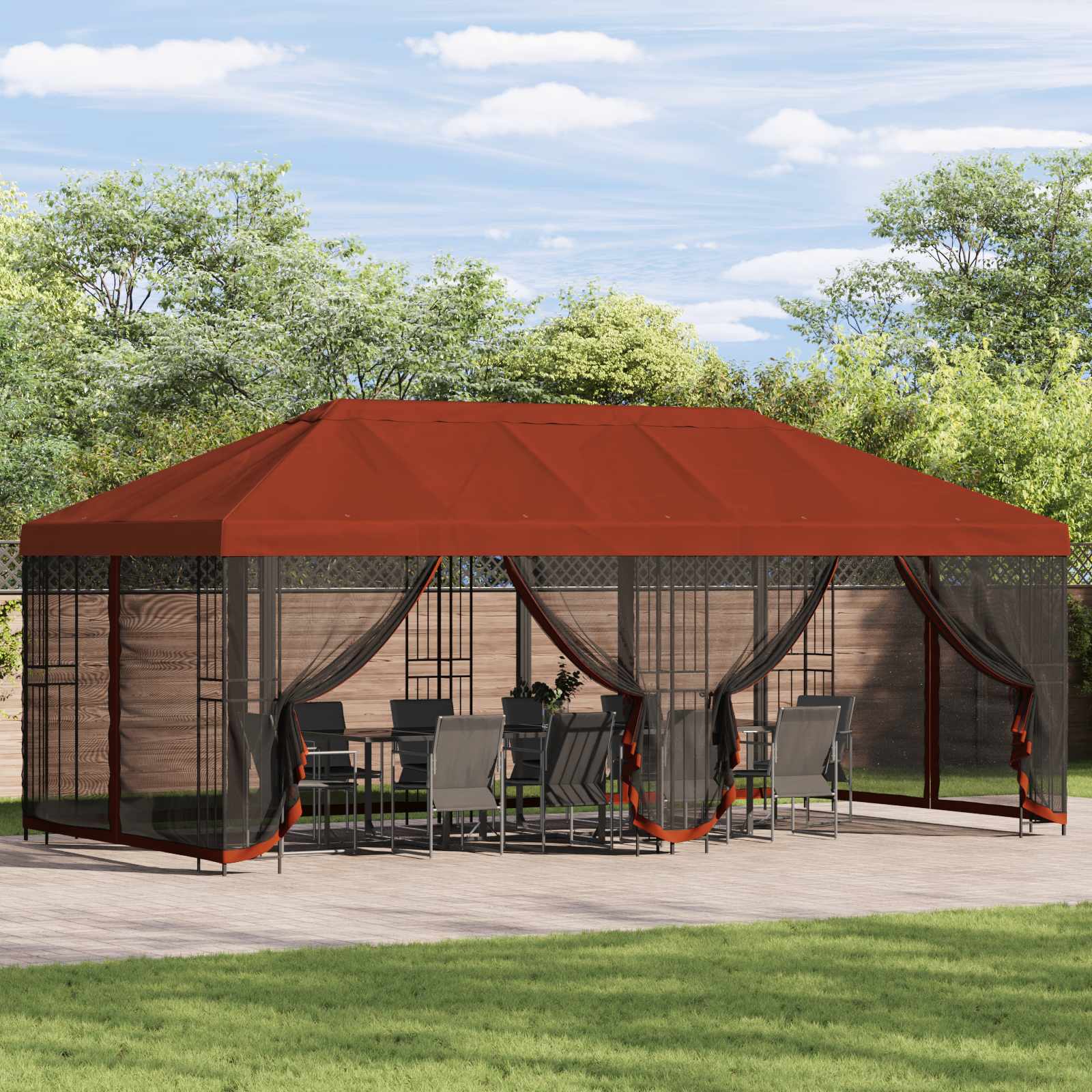 Pavillon mit Seitenwänden 6 x 3 m Terrakotta