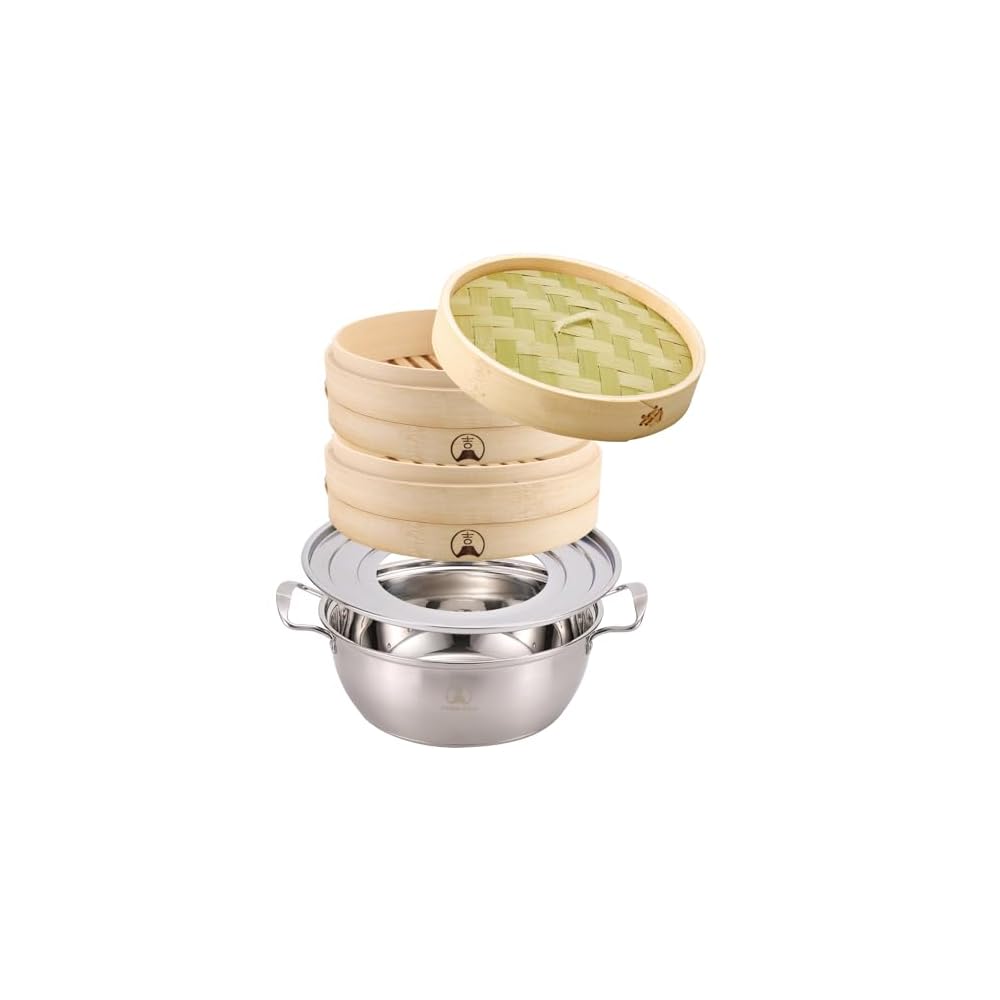 [Yoshifuji Crafts] 21cm Bamboo Steamer, 2-tier, with dedicated IH-compatible steamer pot set,