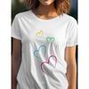 European Size Wo AllSeason Fashion Classic TShirt Rainbow Hearts Design Tee White Short Sleeve