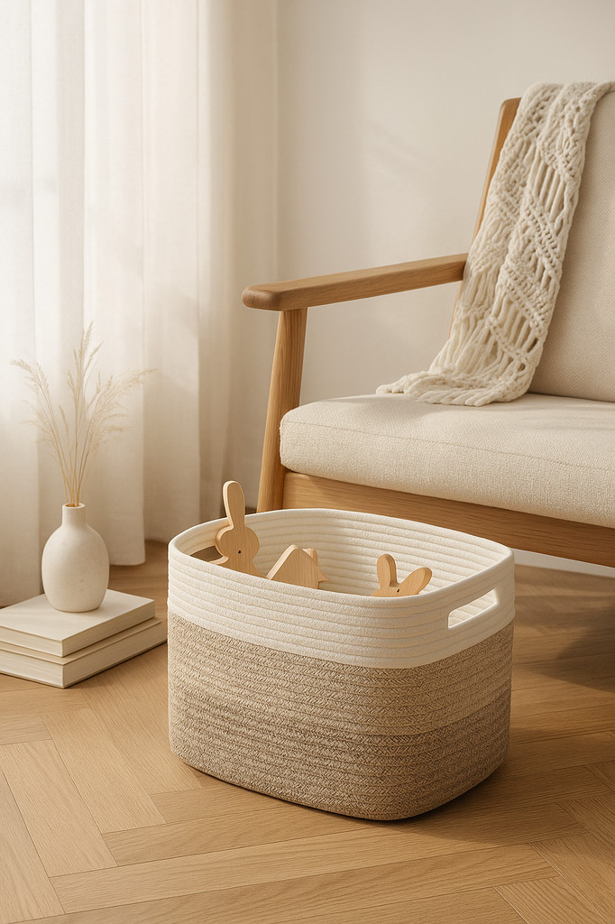 1 Bohemian Style Cotton Rope Woven Storage Basket, Large Capacity Toy, Home Decoration, Christmas and New Year Gift Organizer