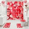 Valentine'S Day Bathroom Set: Heart Design Shower Curtain, Toilet Cover & Mats With 12 Free Hooks, Red Pink White Romantic Decor