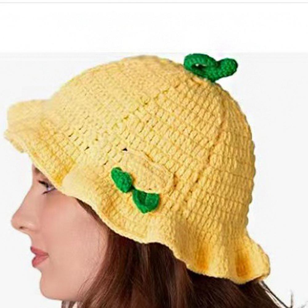 Ruffle Strawberry Knitted Hat Fruit Shaped Knit Fisherman Hat Knitted Bucket Hat Streetwear