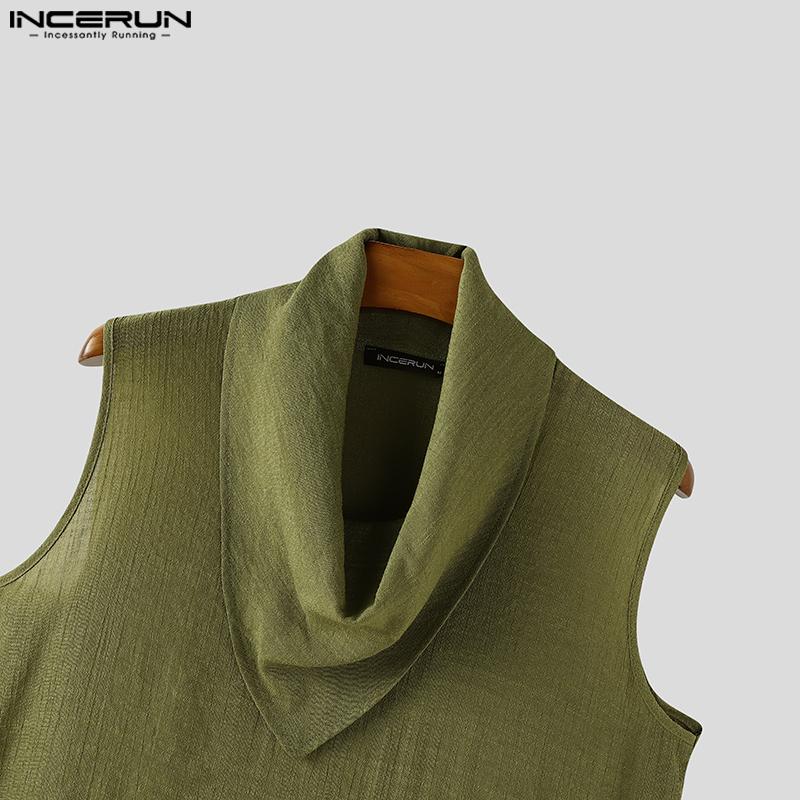 INCERUN Men Swing Collar Sleeveless See Through Casual Sheer Tank Tops