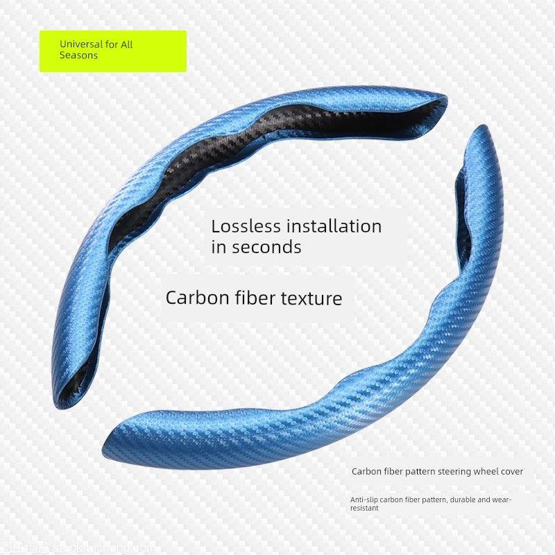 Car Steering Wheel Cover Carbon Fiber Ultra-Thin Sports Suede Handle Cover Summer Universal Steering Wheel Cover for Women and Men for All Seasons Carbon Fiber Pattern Suede Model-Blue-2 Pieces