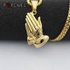 Hip Hop Iced Out Bling Betende Hände Männer Edelstahl Anhänger Halsketten Goldfarbe Große Gebets Jesus Halskette Schmuck