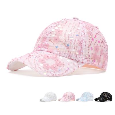 Mesh Breathable Cap Women's Summer Cap Sequin Sunshade Sun Hat Floral Baseball Cap
