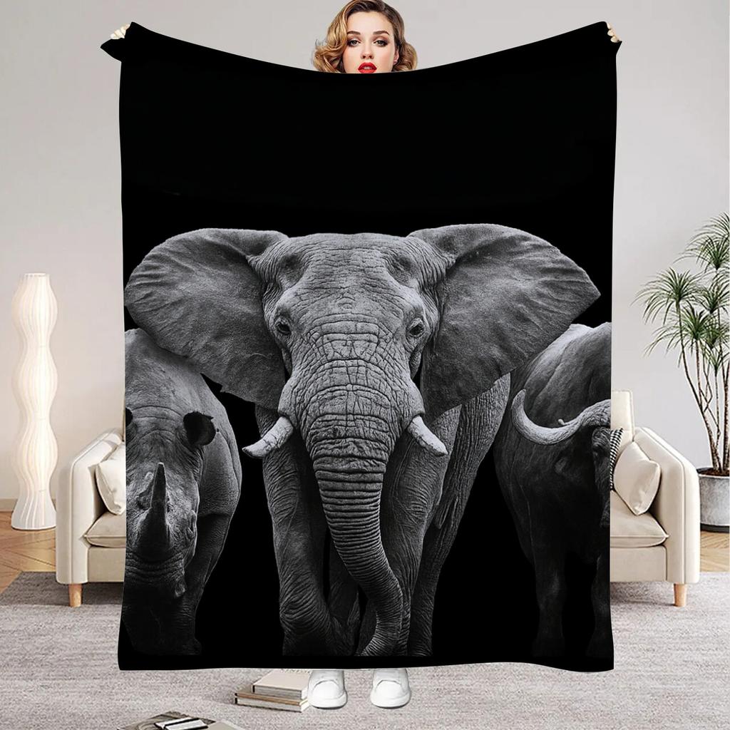 Wolf Lion Animal Print Flannel Blanket Comfortable Soft for Home Decoration Customizable Size Family Living Room Decor
