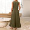 Damen ärmelloses Maxikleid lässig lockere Passform Rundhals elastisch Strandurlaub Basic langes Kleid