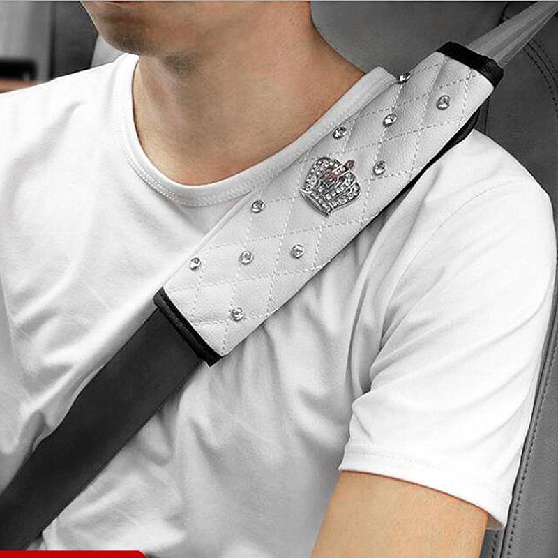 1pc High Quality Crystal Rhinestone Crown Car Safety Seat Belt Cover Leather Shoulder Pad Styling Seatbelts Pad Car Accessories