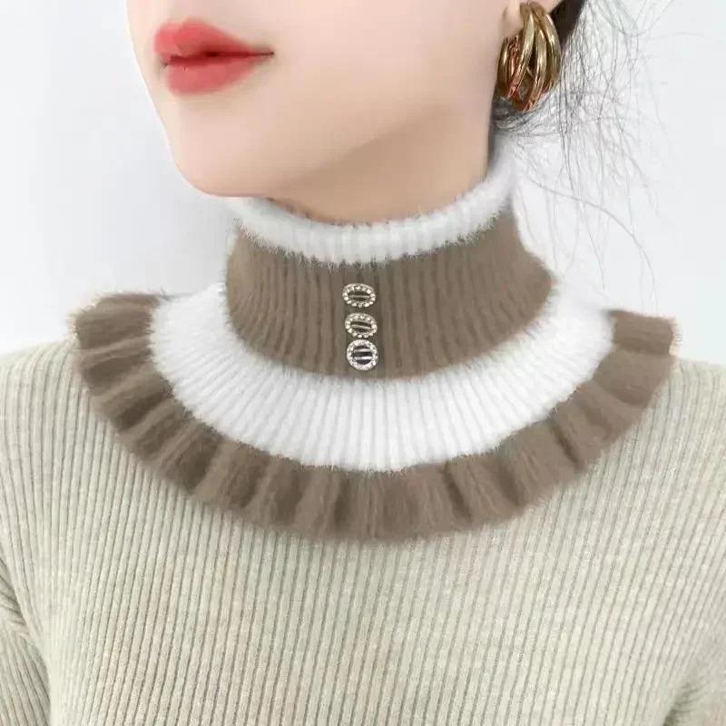 Women'S Knitted Striped Faux Mink Fur Collar, Cervical Protection And Warm Neck Cover, Versatile Lapel Collar And Interior Accessories