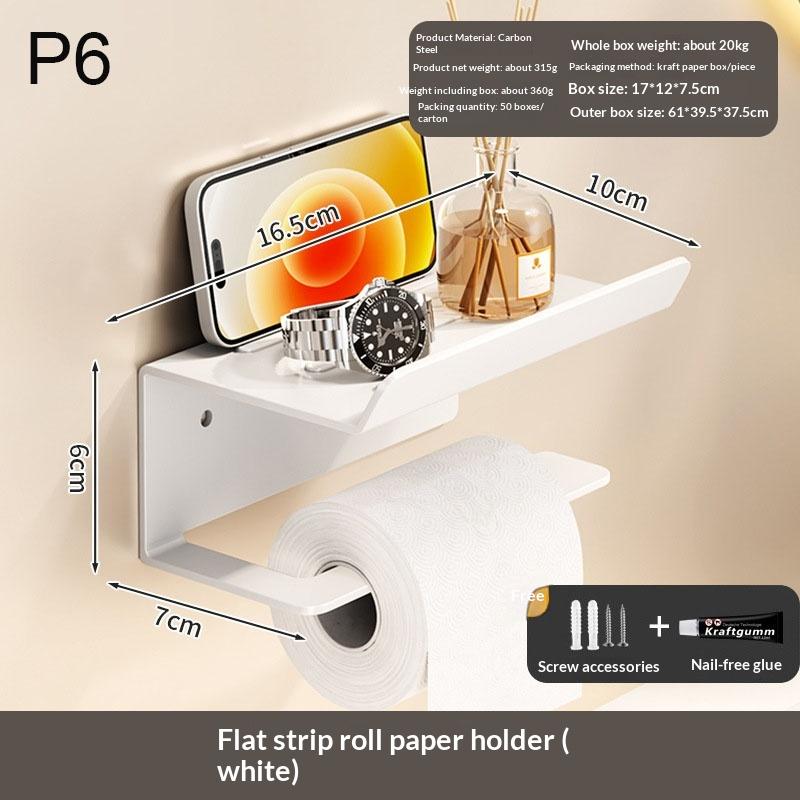 1Pc No-Drill Toilet Paper HolderPhone Stand Metal Storage Rack Kitchen Towel Holder Seasoning Bottle Bathroom Wall Roll Paper