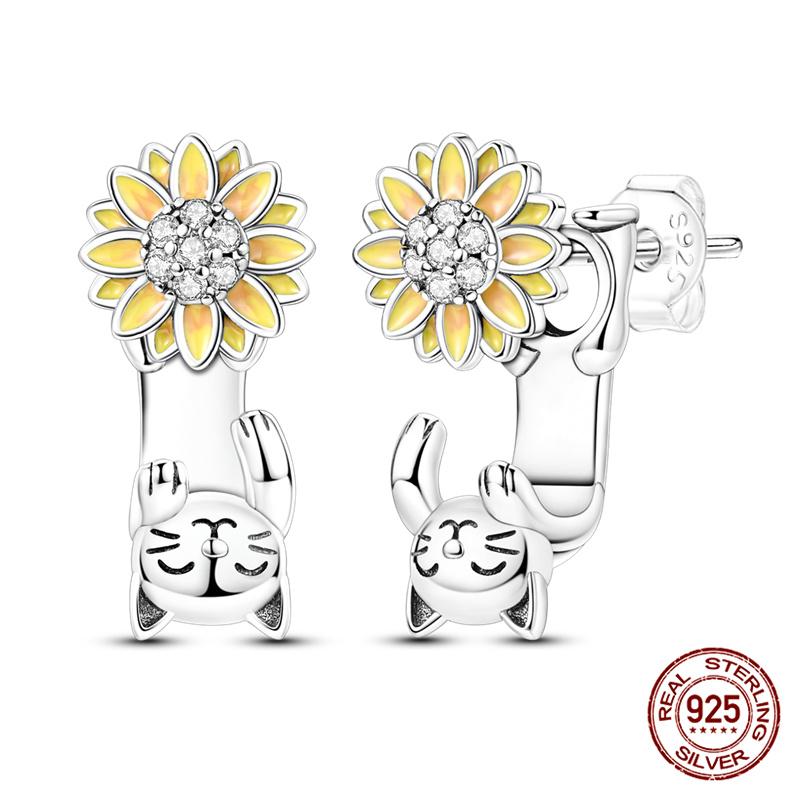 Original 100% S925 Silver Sunflower K Gold Pendant Earrings Iris Earrings Ladies Birthday Anniversary Gift