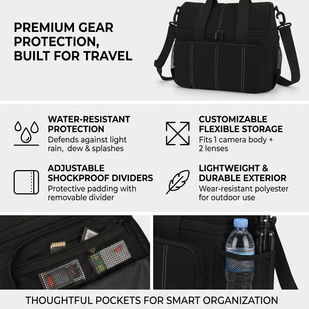 Rainproof Camera Sling Bag Crossbody DSLR Camera Bag Travel Camera Shoulder Bag