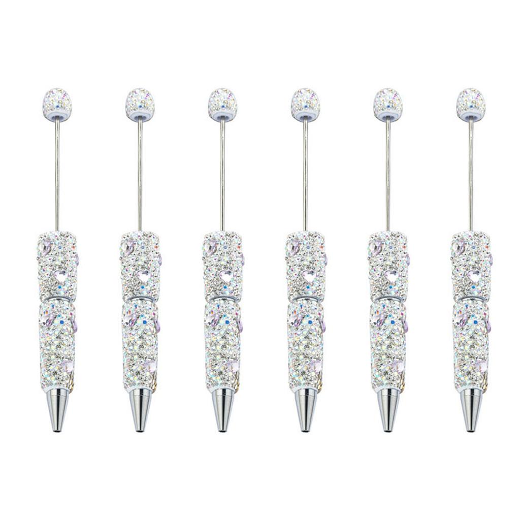 6pcs Glittering Beadable Pen Ballpoint Pen Black Ink Pen 1.0mm Smooth Writing Pen Rhinestones Fancy Pen School Supplies