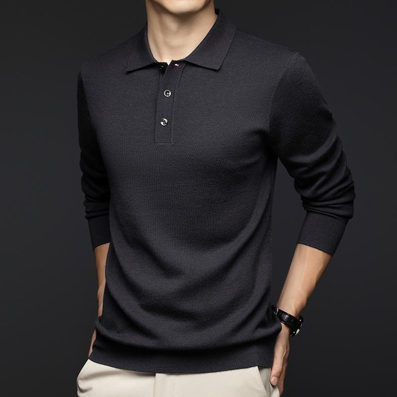 Мужской высококачественный шерстяной пуловер-поло с воротником в стиле business casual - Осенне-зимний стиль Large
