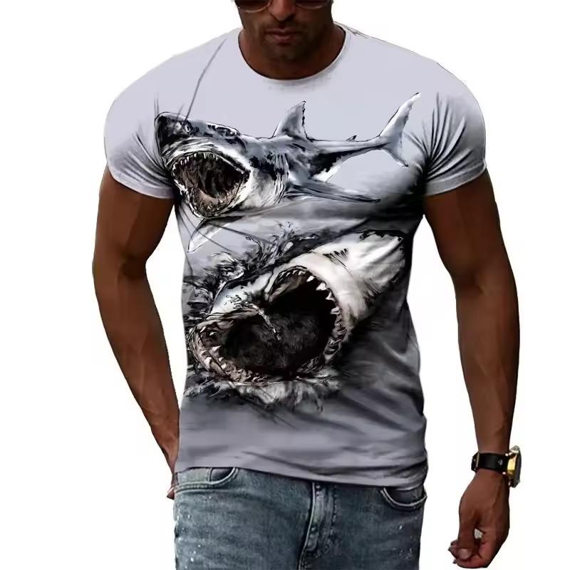 Fashionable Ocean Pattern T-shirt Shark 3d Printing Loose Comfortable Round Neck Short SleevesY2k Style Breathable Top