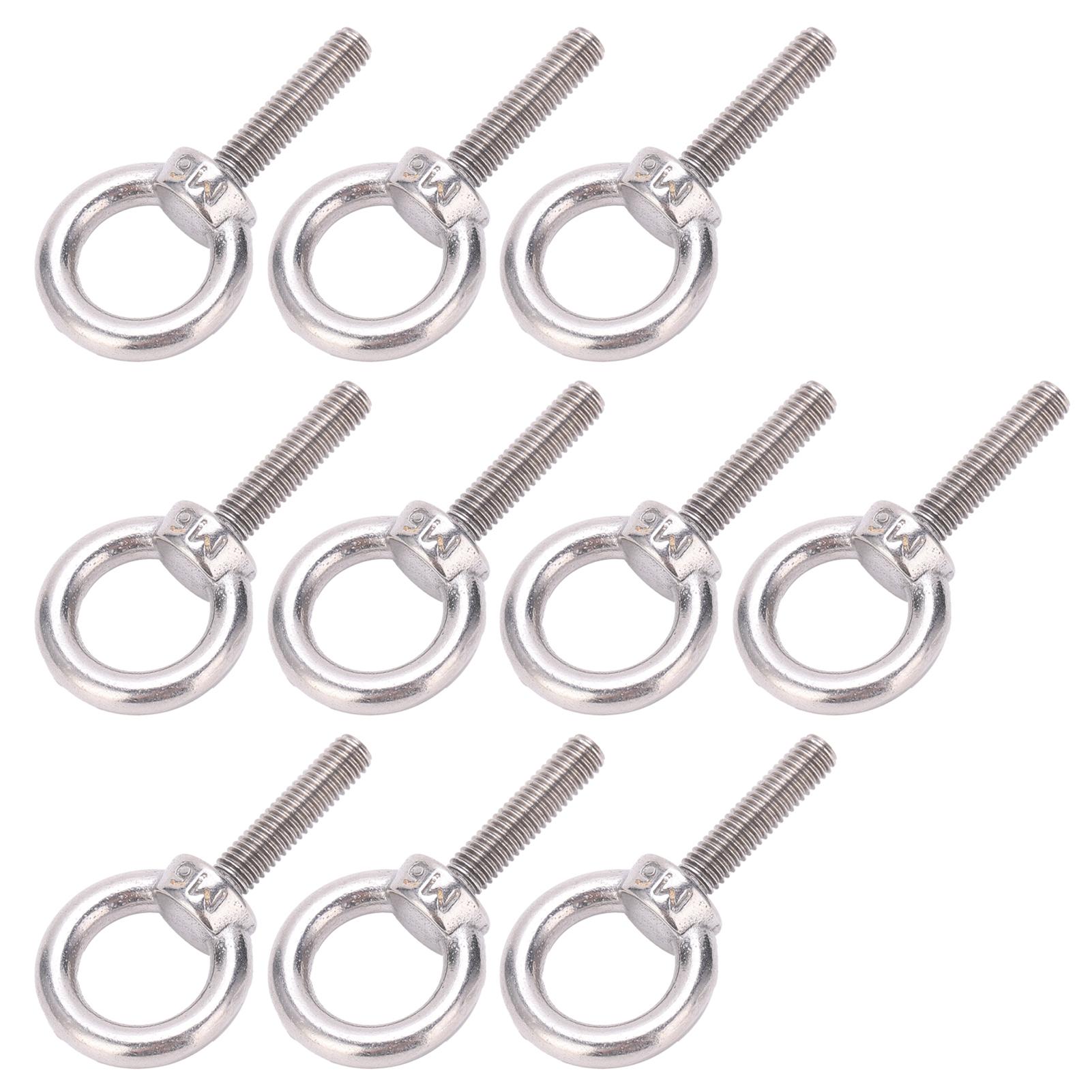 

10Pcs Eye Bolt 304 Stainless Steel Lifting Round Ring Screw Fastener Hardware M6x25