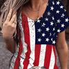 Summer V-neck 3D American Flag Printed Top Fashionable Casual Short Sleeved Women's T-shirts