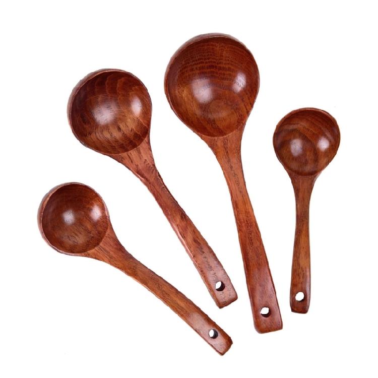 Curving Handle Wooden Kitchens Spoon For Soup Porridge Stirring Serving Heat Resistant Solid Wood Utensils Japanese Style Designs