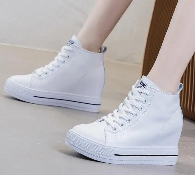 Fashion 8CM Genuine Leather Increased Intemal Women Shoes Spring Autumn Ankle Booties Women Combat Platform Wedge Chunky Sneaker Winters