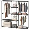 Portable Wardrobe, Open Clothes Wardrobe with 8 Shelves, 3 Hanging Rails, Black