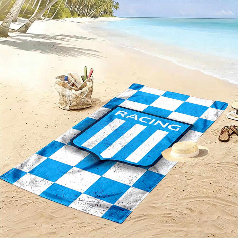 Racing Shield Blue Pattern Beach Towel Quick-drying for Travel Outdoor Sports Jogging Beach and Swimming
