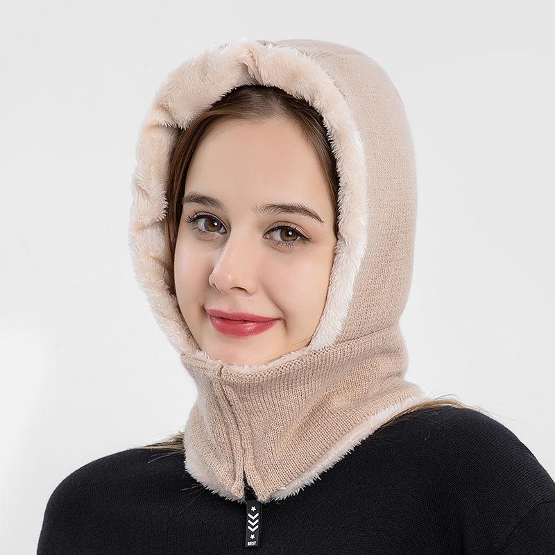 Women Autumn Winter Cold Resistant Plush Thickened Neck One Piece Warm Ear Protection Cover Knitted Hat