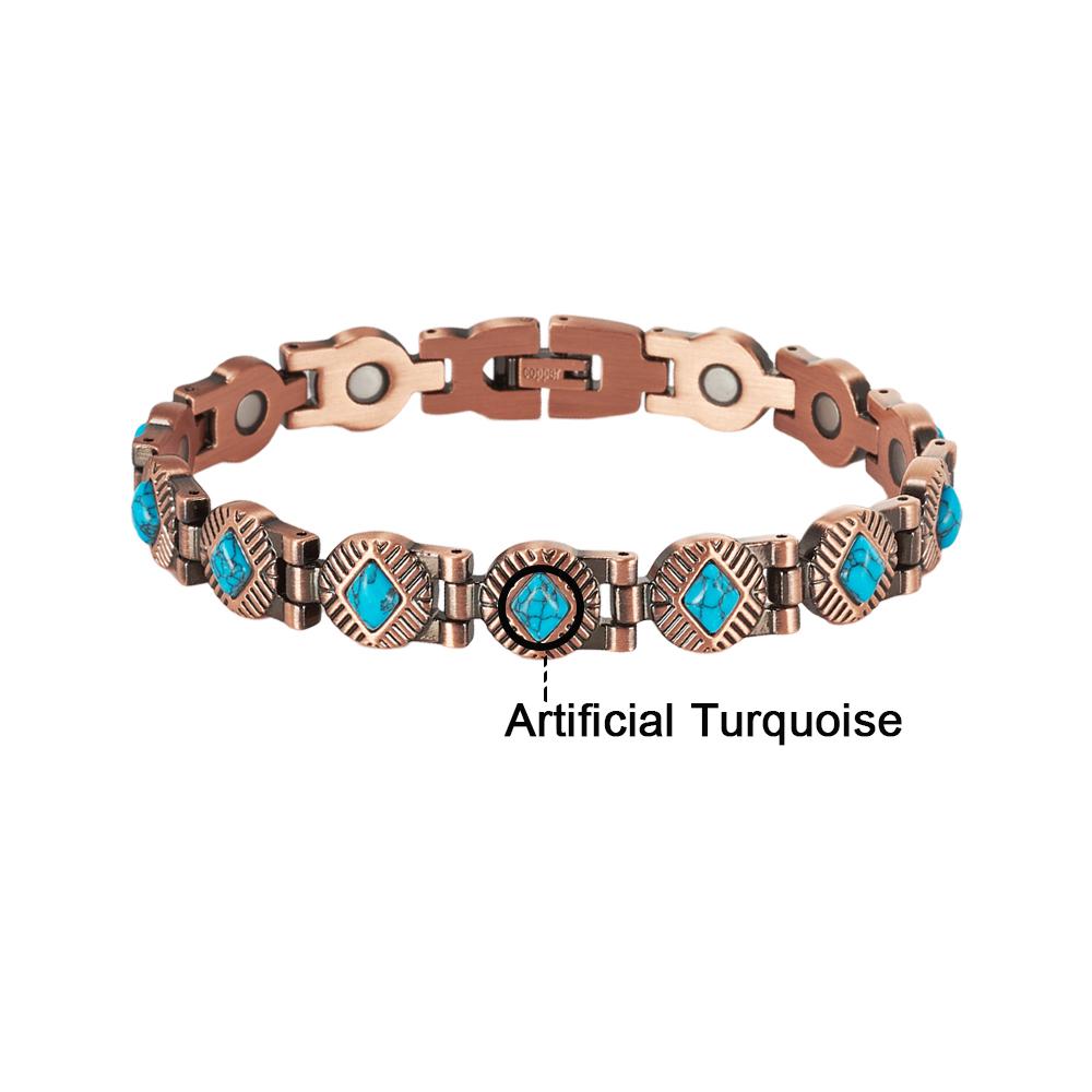 Vinterly Magnetic Bracelets Pure Copper Blue Brown Stone 22.5cm Vintage Health Energy High Magnet Jewelry Benefits Chain Links
