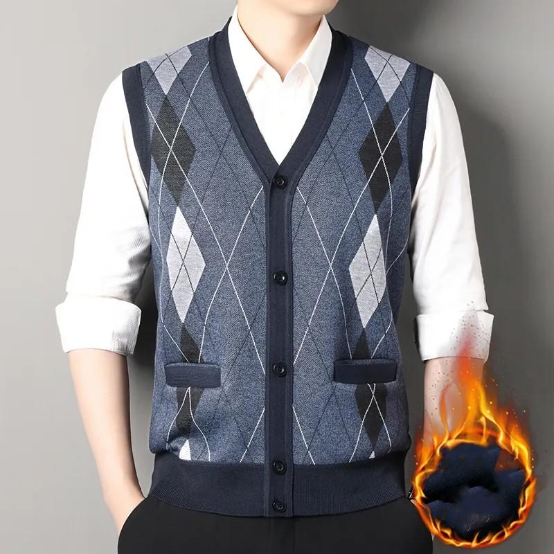 

Мужской повседневный трикотажный жилет без рукавов в клетку с V-образным вырезом XS