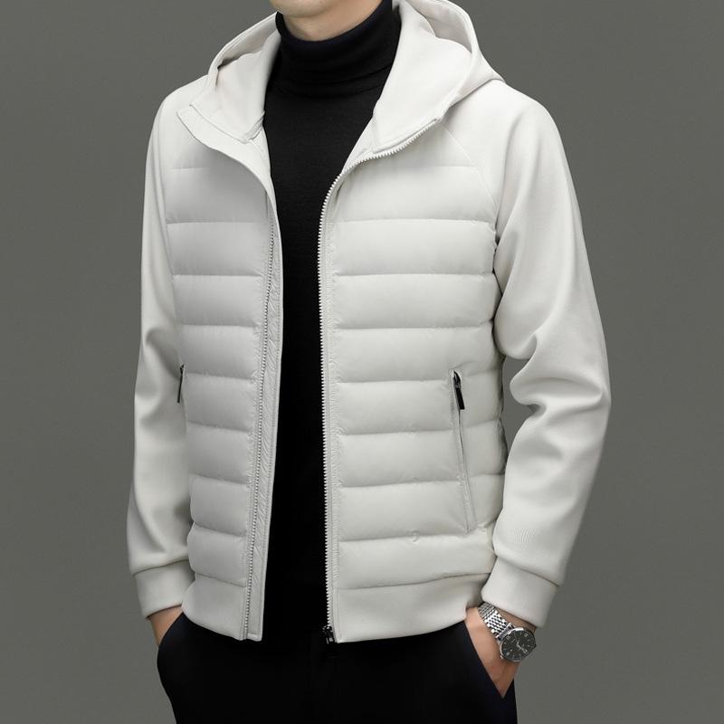 Men's Hooded Lightweight Down Jacket - Stylish Patchwork Short Coat for Fall and Winter Warmth