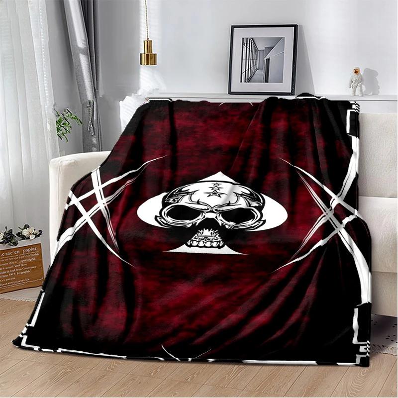 

Skull Series Poker Flower Blanket Quilt Travel Bedding Sofa Couch Bed Throw Blanket Flannel Blanket Bedspread Halloween Gifts 75x100cm (30x40inch)