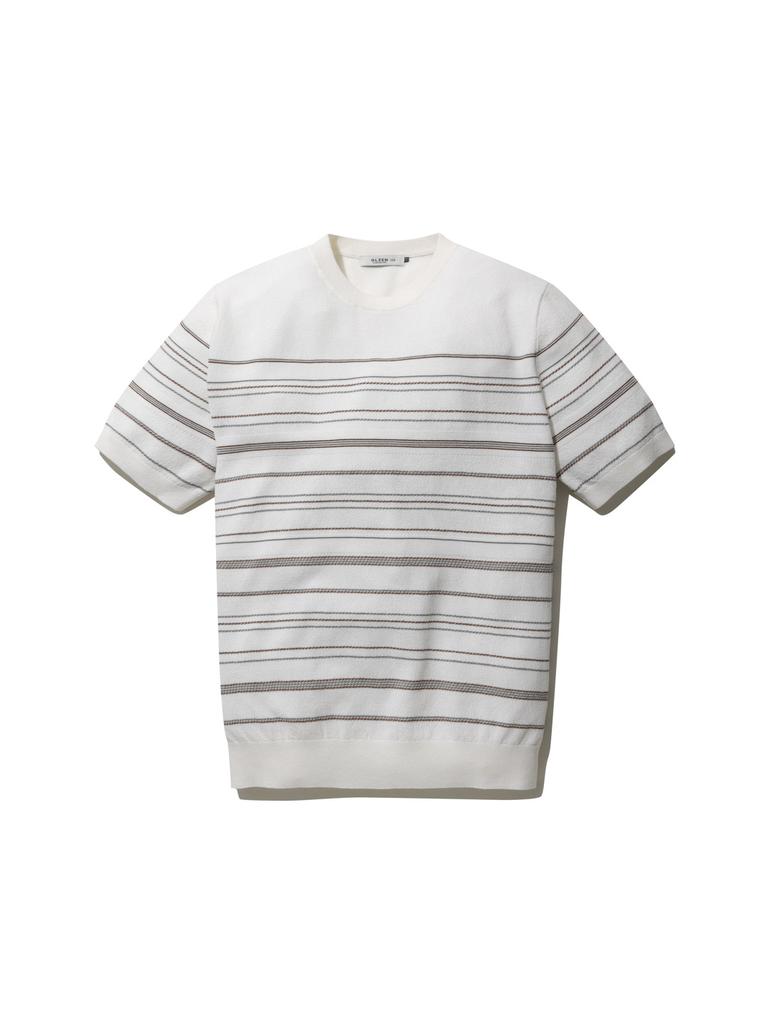 OLZEN Men'S Striped Round Short Sleeve Knit_Zog2Er1310