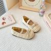 One-word belt woven bag head mesh shoes 2025 summer new Korean version of girls bow princess shoes with skirt sandals