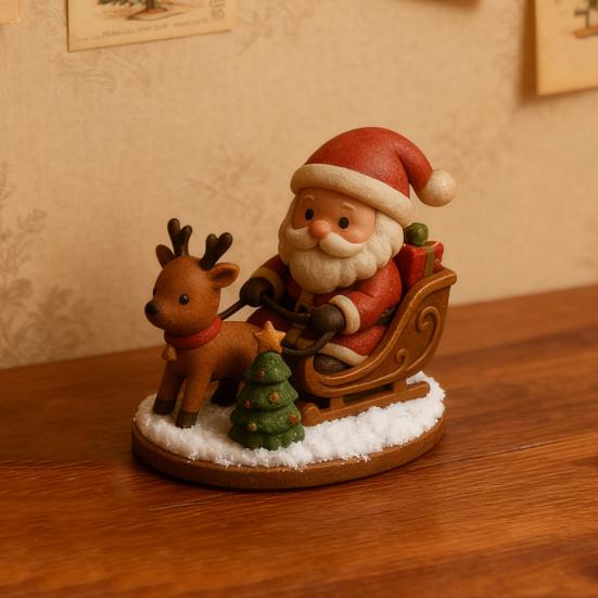 Santa Claus Reindeer Sleigh Resin Figurine Handcrafted Christmas Tabletop Decor Holiday Gift for Family Friends