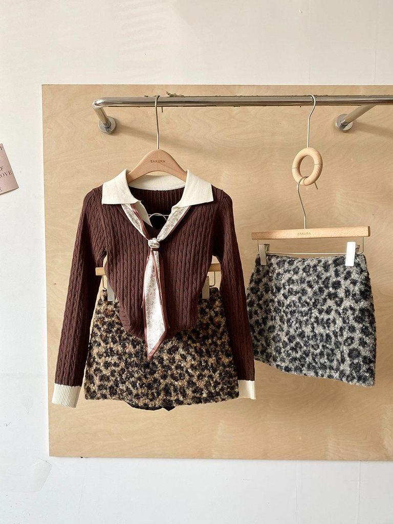 Minigonna da Donna Taglie Forti a Vita Alta con Stampa Leopardo e Linea ad A in Lana d'Agnello - Snellente e Sexy per Autunno/Inverno