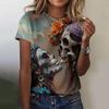 Summer Round Neck 3D Skull Print Top Fashionable Casual Short Sleeved Women's T-shirts